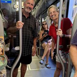 Tom & Erika, riding the Funicular to dinner in the upper town, Lugano