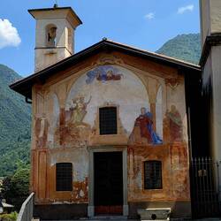 Interesting painted church exterior, Lezzeno Italy