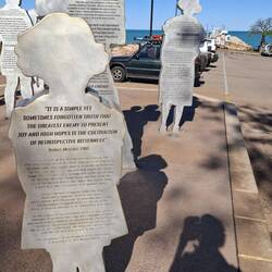 Memorial to the loss of refugee lives on catalina's from Singapore during WWII bombing of Broome
