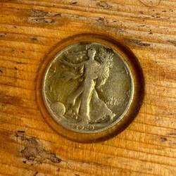 Old coins embedded in the countertop.