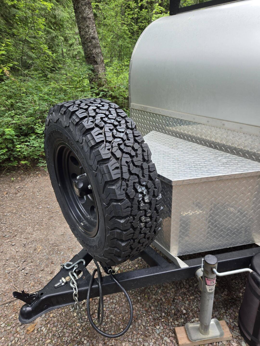 Tour of the camper...front tire and tool box
