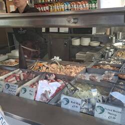 Seafood bar for lunch; the roll mops were delicious 😋