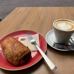 My last, much-beloved chocolate croissant. Been in a bulking phase for six weeks; time to cut.