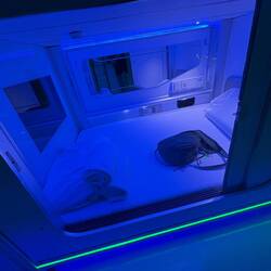 My pod in Madrid. Had AC, television, two pillows, a comforter, and two towels.