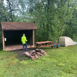 Out tent next to the now empty shelter