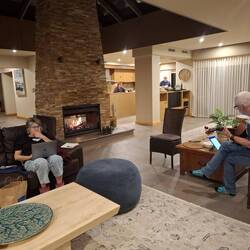 Inside with open fire, good food and singalong