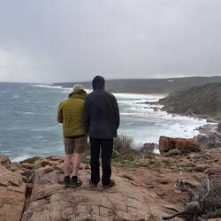 Keith & Leigh braving the odd squall to walk the track