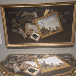 Table is inlaid stonework, the painting is the mirror image
