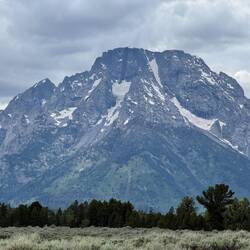 Mount Moran ... dark, vertical basalt intrusion aka "Black Dike"
