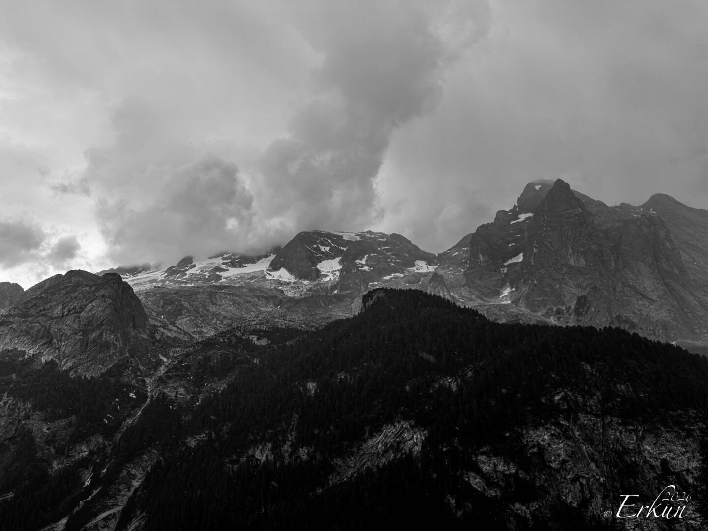 A storm brewing at the higher elevations — on the way to Colle Santa Lucia, Italy.
