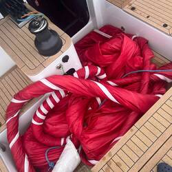 A sad, red lump of 185sqm wet sail. But no damage taken!