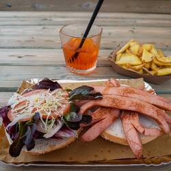 Würstel sandwiches and crispy patatine (potato fries) @ Chiosco Bar da Silver — Colle Santa Lucia.