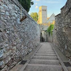 Looking back down about a third of the stairway to Rocca Maggiore