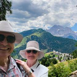 A peek down to the village from the trail — Colle Santa Lucia, Italy.