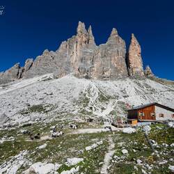 Tre Cime and the Refugio Lavaredo.