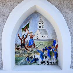 A small mural on the side of a votive shrine at the Belvedere Overlook.