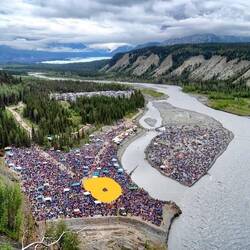 The yellow circle is about where we set our chairs and claimed space.