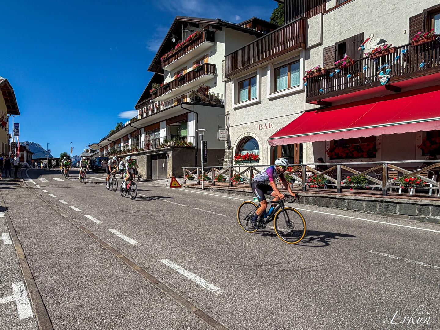 Maratona dles Dolomiti-Enel riders coming through Colle Santa Lucia, Italy.