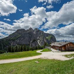 The chalet and Cima di Coldai and Monte Coldai (middle and right peak) — Col dei Baldi.