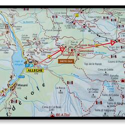 The red arrows are the two funivia lines we rode today from Alleghe.