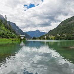 Looking towards the Masaré end of Lago di Alleghe — Alleghe, Italy.