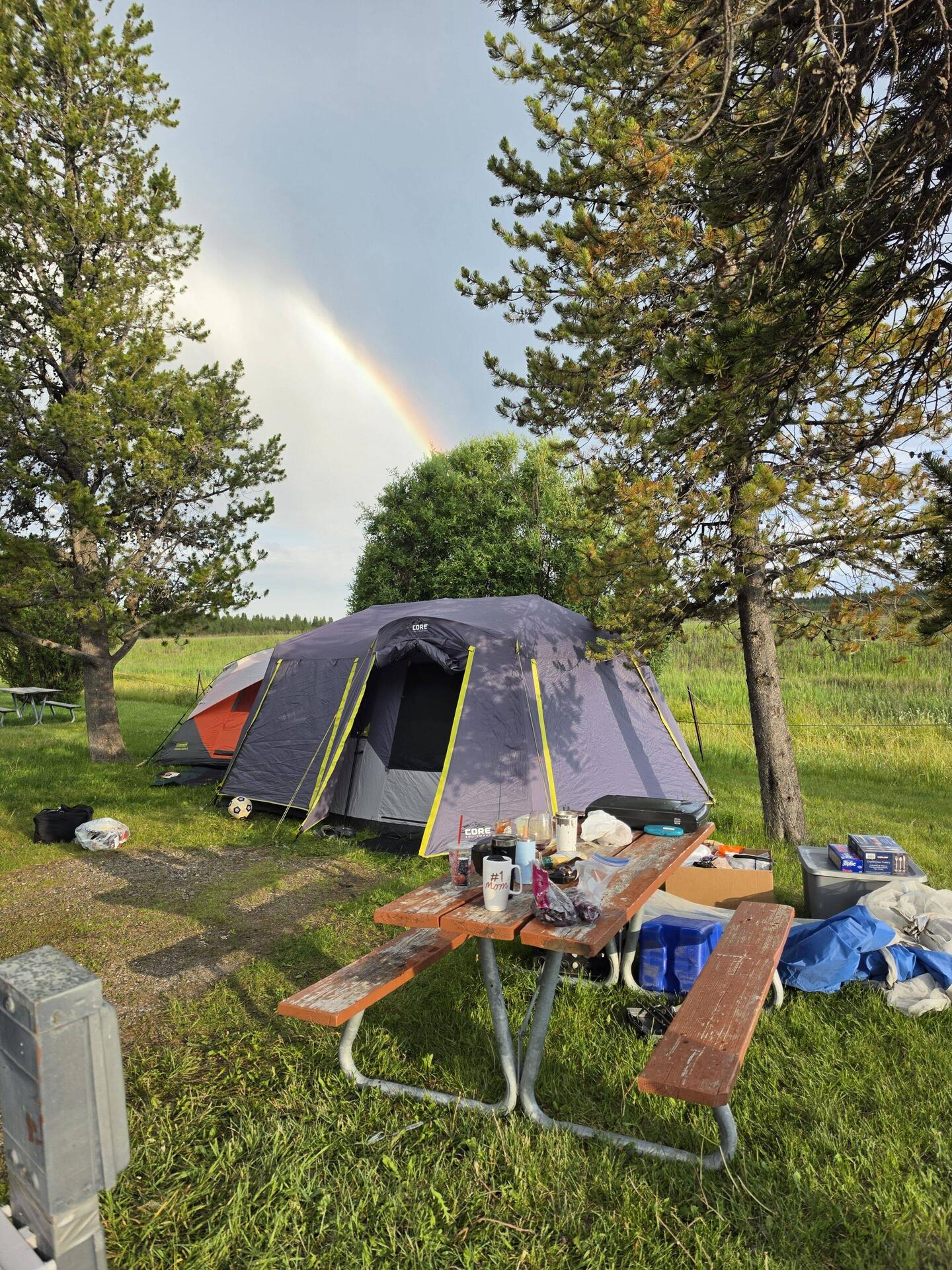 Our campsite - it looks great, but a crazy wind burst interrupted dinner just 2 minutes before.