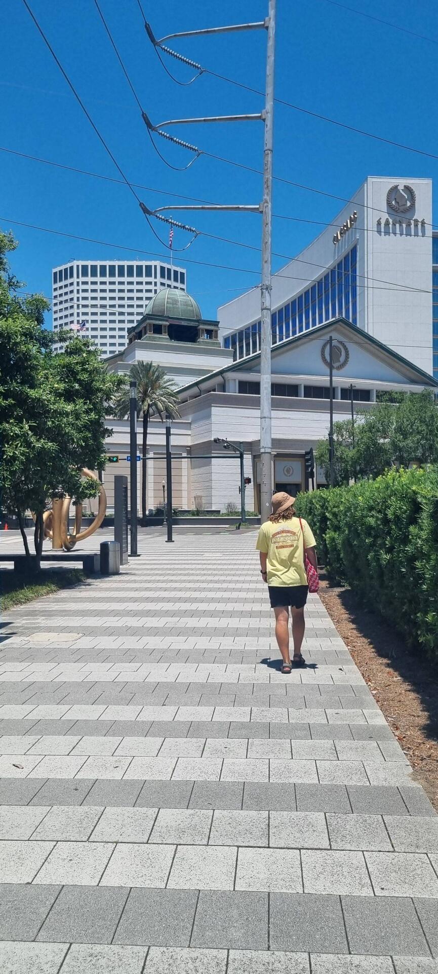 Walking to Riverside mall. Beignets for lunch