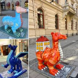 Zahlreiche bunt bemalte Drachenskulpturen von Künstlern gestaltet, gelten als Wahrzeichen der Stadt.