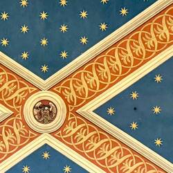 Ceiling detail in church. I love the face.
