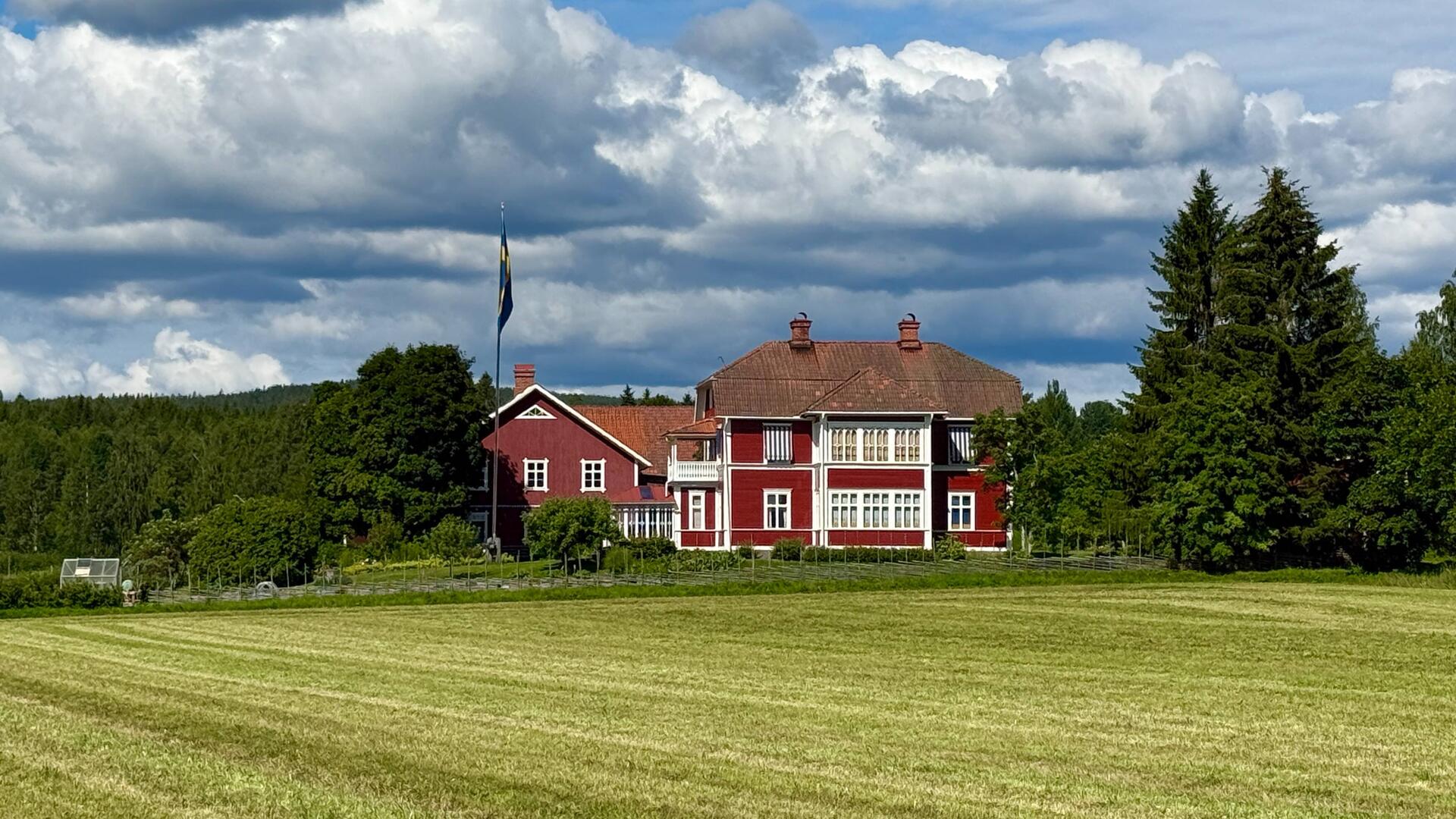 Traditionelle schwedische Holzhäuser in der typischen Farbe Falunrot.