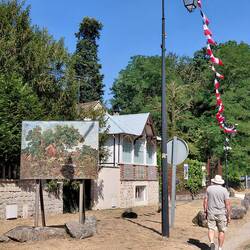 Mosaic artworks were displayed along the length of the street