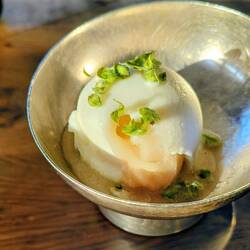 Nectarine sorbet encased in figleaf icecream