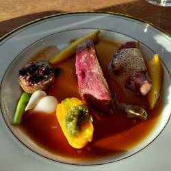 The Basque duck breast with more garden vegetables
