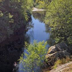 Picturesque view down stream from footbridge over the afon Rheidol