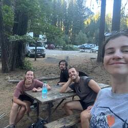 Very tired but proud hikers, relieved to be back at Curry Village