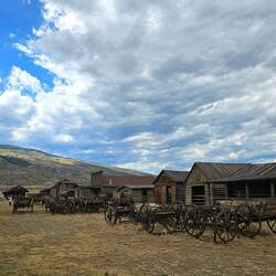 Old Trail Town with various conveyances from the period