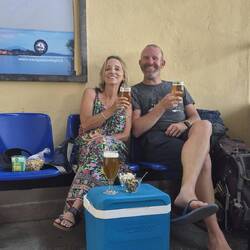 Making a small party whilst waiting for the ferry - the Italians were very impressed!