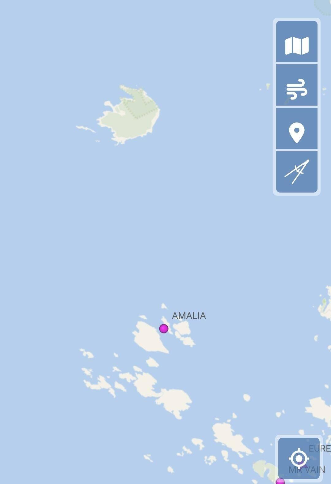 Hier sind wir auch wenn die App die Insel nicht findet.