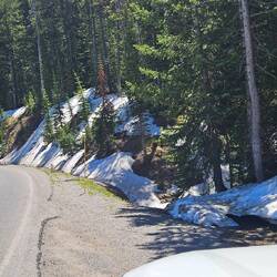 Still snow at higher elevations.