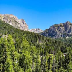 Panorama of Sass de Stria (L); Cima Falzarego (center); & Coston d'Averau — Castello di Andraz.