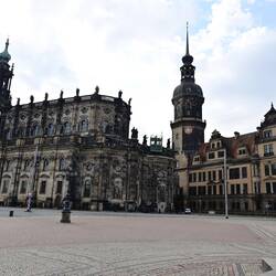 Cathedral St Trinitatis (left), joined by a bridge to the Royal Palace