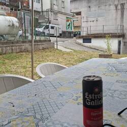 Having a beer at the albergue today