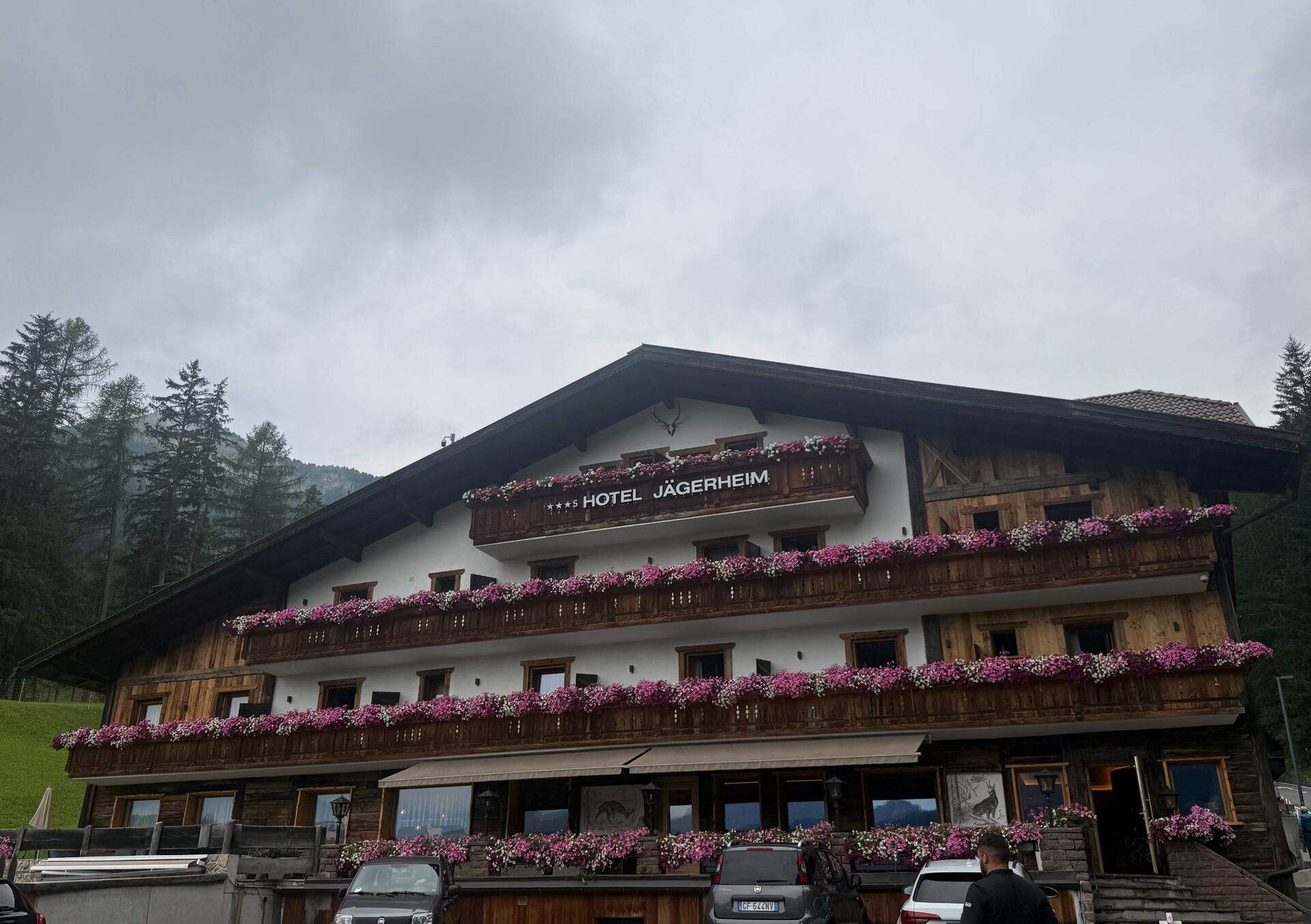 A typical hotel on the way up to the cable car. Petunias are big here!