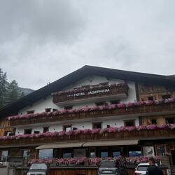 A typical hotel on the way up to the cable car. Petunias are big here!
