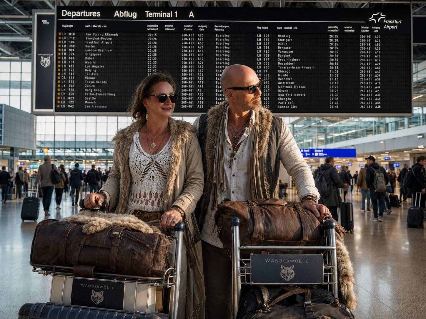 KI-Bild: Wiedervereinigung am frankfurter Flughafen vor dem Abflug nach Dresden