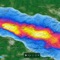 Screenshot of the radar image from Zoom Earth as the storm moves over us — Colfosco, Italy.