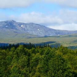 There's still patches of snow on the mountain