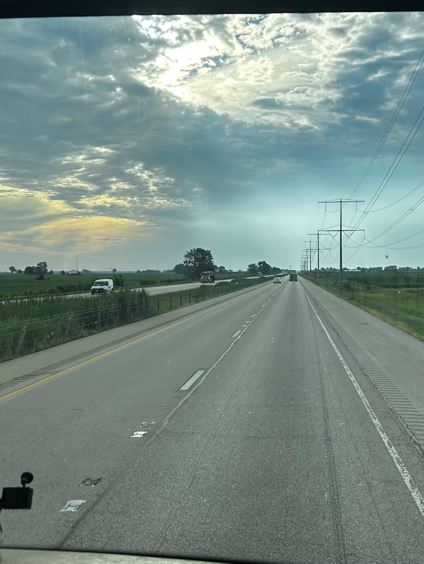 Weird sunshine through the clouds on the last leg of our trip