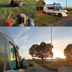Mit etwas Schnupfen, noch eine Nacht zwischen geparkt. Windig, aber Abendessen im freien