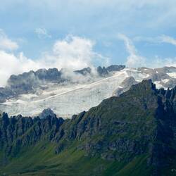 Marmolada Glacier across the valley from the Pralongià Plateau, Dolomiti.